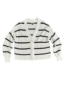 NWOT Universal Thread White Black Striped V-Neck Button Cardigan